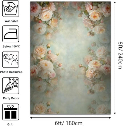Mocsicka Abstract Floral Backdrop for Photography Retro Green Spring Watercolor Painting Floral Background Newborn Baby Shower Princess Girls Portrait Decoration Backdrop