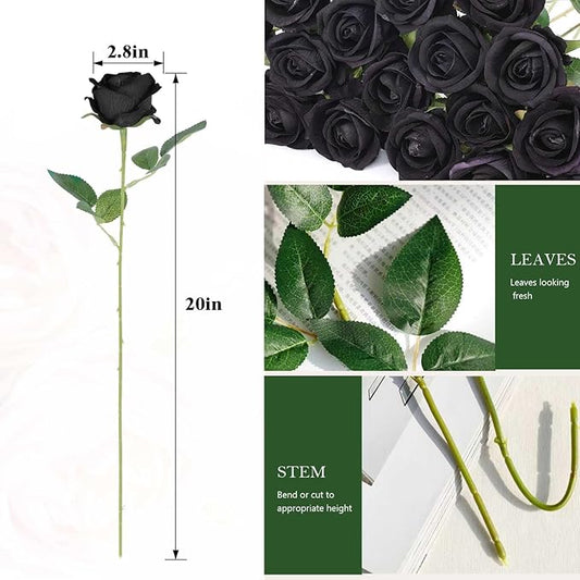 60 Pcs Artificial Roses Bulk Velvet Silk Black Roses Roses for Wedding Centerpieces Bridal Bouquet Mohter's Day Valentine's Day Halloween Home Decor(60, Black)