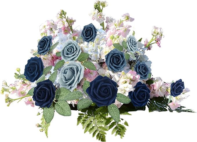 [25PCS] Navy Blue Roses Artificial Flowers with Long Stem Real Touch Fake Foam Roses for Decoration DIY Wedding Bouquets Centerpieces Bridal Shower Flower Arrangements Home Decor