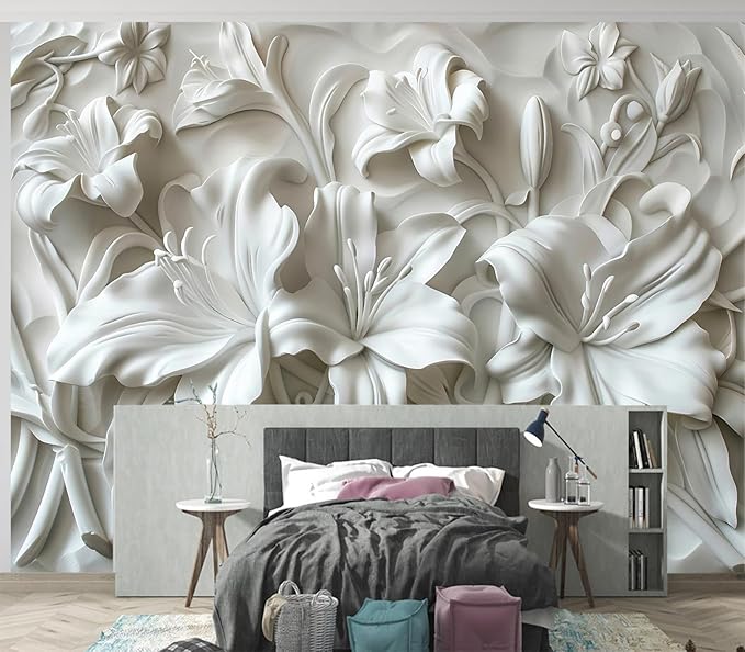 Cliouar-Plaster Floral Decorative Pattern Mural Wallpaper Peel and Stick 90" x 67"
