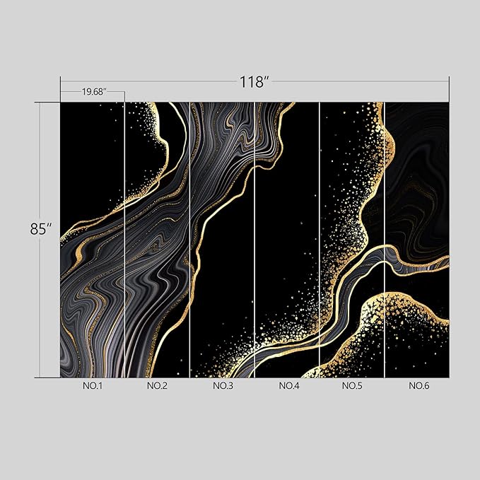 Black and Gold Marble Wallpaper Peel and Stick Wall Mural for Bedroom Living Room - 85"x118"