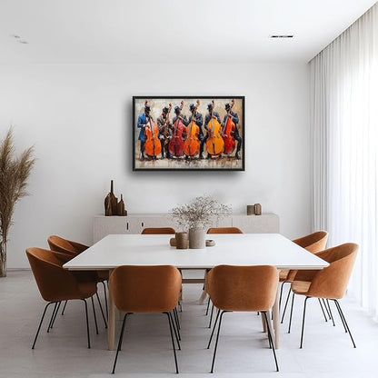 Music Cello Large Wall Art Musician Performance Pictures Wall Decor Musical Canvas Vintage Print Painting Modern Artwork Home Decoration for Living Room Bathroom Bedroom Office Framed 36"x24"