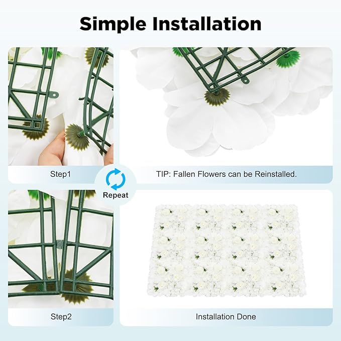12PC Artificial Flower Wall Panel Wedding Backdrop, Silk Rose Flowers Wall Backdrops Floral Panels, Flower Wall Set Rose Mat for Party Wedding Background Decor