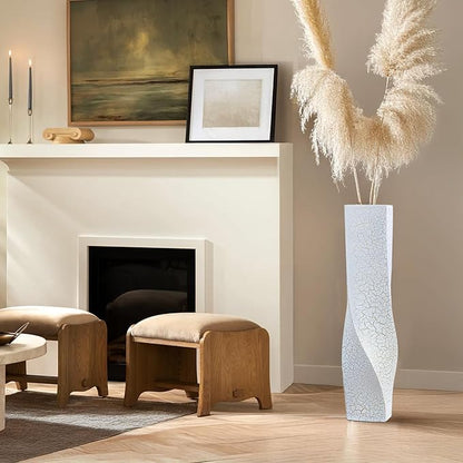 Tall Vases On Floor, 23.62" Twisted Geometric Flower Vase for Home, Living Room, Flower Centerpieces, Shelf, Table, Decor, White Crackle Vase