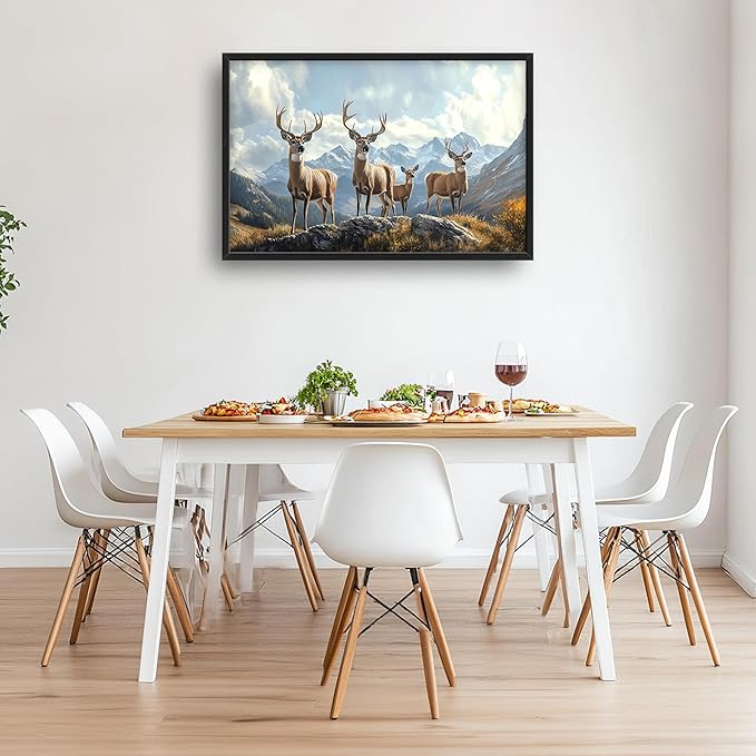 Mountain Elk Deer Large Wall Art Framed Farmhouse Wall Decor for Living Room Rustic Deer Pictures Oversized Canvas Print Painting Modern Extra Large Framed Artwork for Bedroom Office 36"x24"