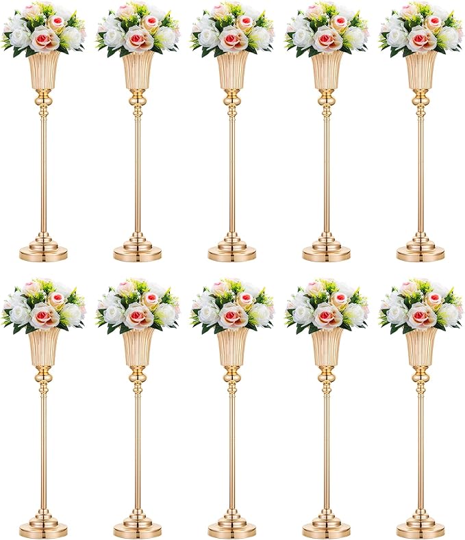NUPTIO Flower Vase Centerpiece Wedding: 10 Pcs 26.7" Tall Gold Stand Metal Trumpet Vases for Wedding Party Table Decoartions