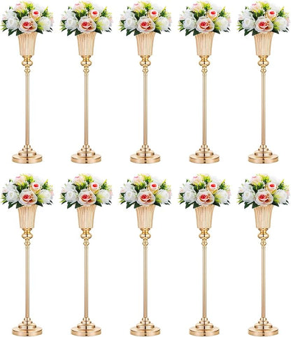 NUPTIO Flower Vase Centerpiece Wedding: 10 Pcs 26.7" Tall Gold Stand Metal Trumpet Vases for Wedding Party Table Decoartions