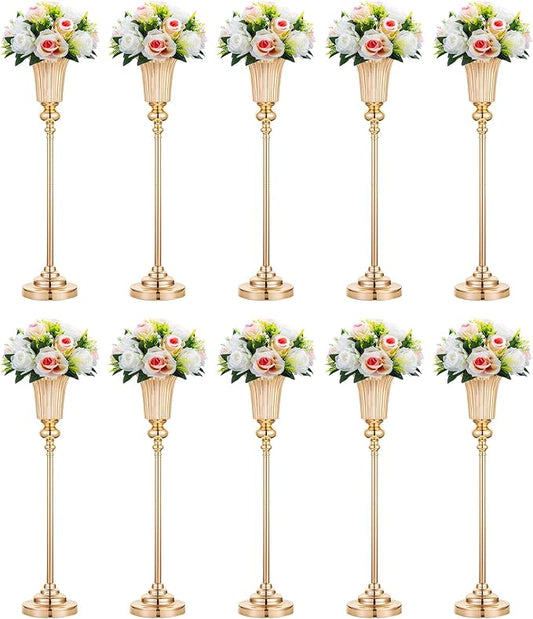 NUPTIO Flower Vase Centerpiece Wedding: 10 Pcs 26.7" Tall Gold Stand Metal Trumpet Vases for Wedding Party Table Decoartions