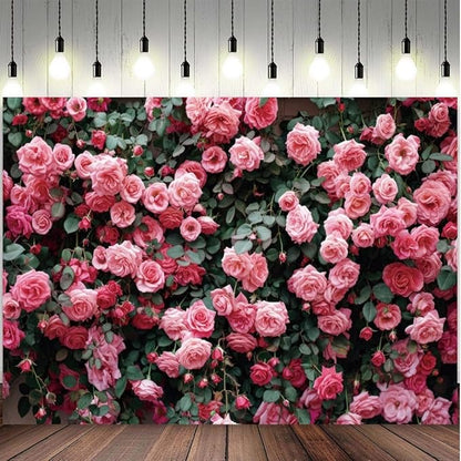 10x6.5ft Pink Flower Wall Backdrop Roses Floral Background Spring Tea Party Photography Banner for Wedding Birthday Bridal Shower Mother's Day Women's Day Valentine's Day Princess Portrait