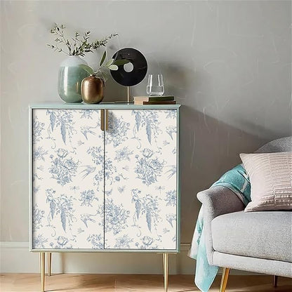 Cream White and Blue Peel and Stick Wallpaper Vintage Floral Contact Paper 16.9"x 118.1" Blue Floral Wallpaper Peel and Stick Birds Self Adhesive Removable Wall Paper for Bedroom Bathroom