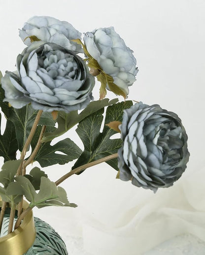 IPOPU 10pcs Dusty Blue Peonies Artificial Flowers Gradient Blue Silk Peonies with Stems Real Touch Fake Peony for Wedding Decoration Bride Bouquet Faux Flowers Floral Arrangement