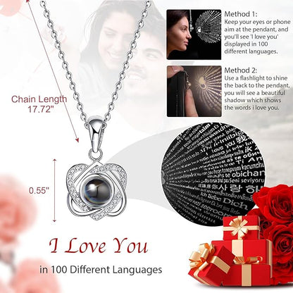 Preserved Real Rose with Heart Necklace , Eternal Flowers Gifts for Women, I Love You Gifts for Mom Wife Grandma Girlfriend, Christmas Valentines Mothers Day Anniversary Birthday Gifts Ideas (white)