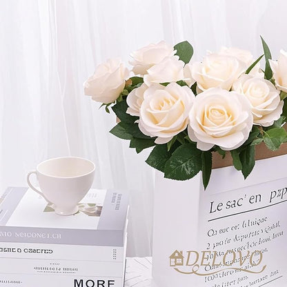 52pcs Champagne Roses Artificial Flowers Fake Flowers Silk Roses with Stems for DIY Wedding Bouquets Bridal Shower Centerpieces Arrangements Party Decorations
