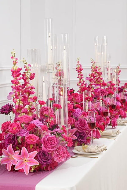 2pcs 19inch Hot Pink Free Standing Flowers Ball Bouquet Artificial Rose Arrangements Balls for Wedding Centerpieces Tables Chair Aisle Runner Flowers Decoration