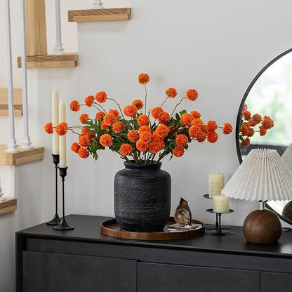mizii 6Pcs Orange Fake Silk Pompon Mum Artificial Flowers Bulk Small Faux Chrysanthemums with Stems Realistic Floral Decorations for Wedding DIY Bouquet Centerpieces Shower Vase Home Decor (Orange)