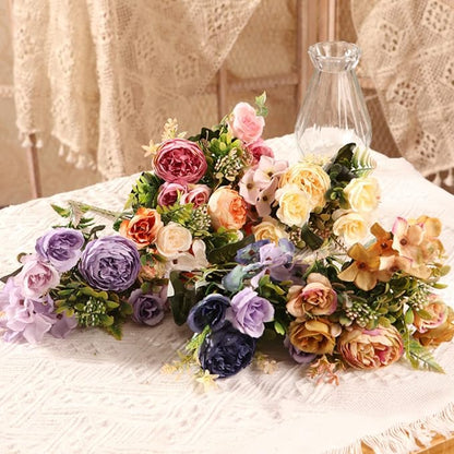 ASTRYAS Artificial Flowers, Pink Artificial Peony Small Silk Flowers Fake Peonies Bouquet Rose Flower Arrangement Table Centerpiece for Dining Party Home Decoration(Pink)