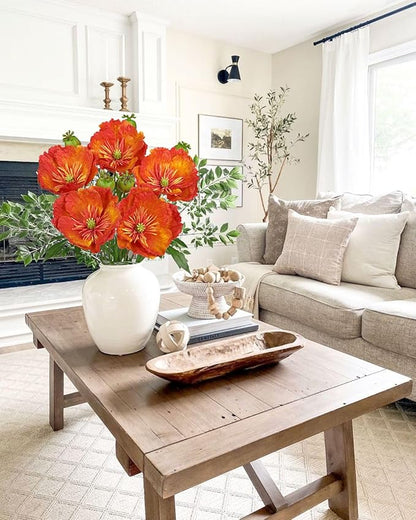 Hollyone 5Pcs Dark Orange Poppy Flowers Artificial Bouquet 32.2" Silk Fake Poppy Flowers Arrangement Real Touch Faux Poppies Flower Long Stem for DIY Wedding Party Table Centerpiece Table Home Decor