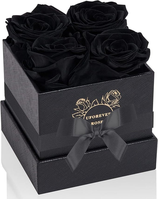 4-Piece Preserved Roses in a Box, Preserved Flowers, Roses Gift for Her, Black