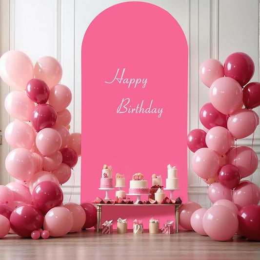 7.2FT Fuchsia Arch Backdrop Cover - Polyester Fitted Wedding Arch Stand Covers Round Top Chiara Arch Backdrop Cover for Birthday Party Banquet Photo Background Decoration
