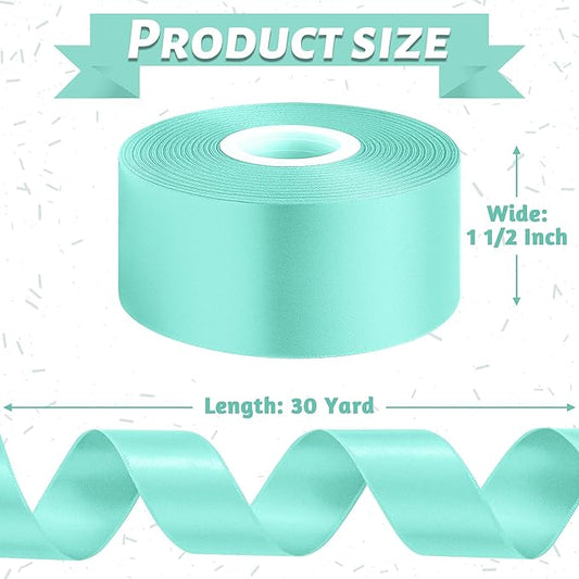 Fullive Mint Blue Ribbon for Gift Wrapping, 1 1/2 Inch 30Yards Ribbons for Crafts, Polyester Solid Satin Ribbon for Flower Bouquet Easter Birthday Christmas Decorations Floral Arrangements DIY Bows