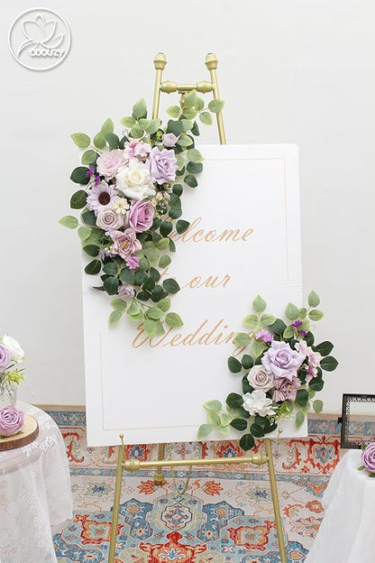 Pack of 2 Wedding Arch Decorations Artificial Hanging Flowers Floral Swag for Wedding Welcome Sign Backdrop Balloon Arch Home Party Bridal Ceremony Reusable(Purple)