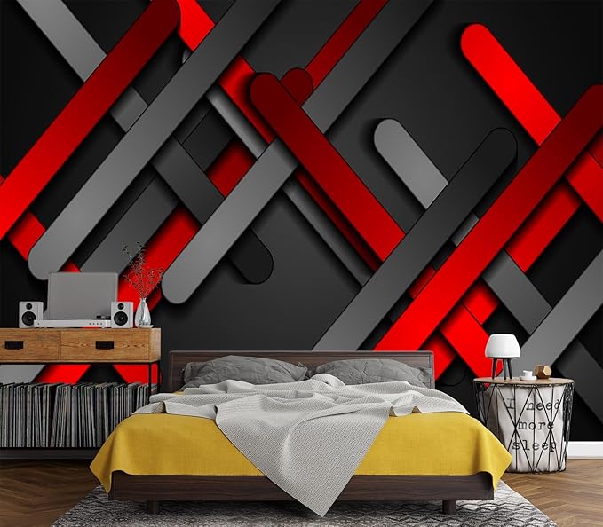 Eierme-Red and Black Smooth Stripes Abstract tech Geometric Background Peel and Stick 160" x 114"