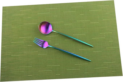 Gugrida Placemats Set of 6 Plaid Checkered Green PVC Placemat for Dining Table Durable Woven Vinyl Stain tablemats 18"X12"