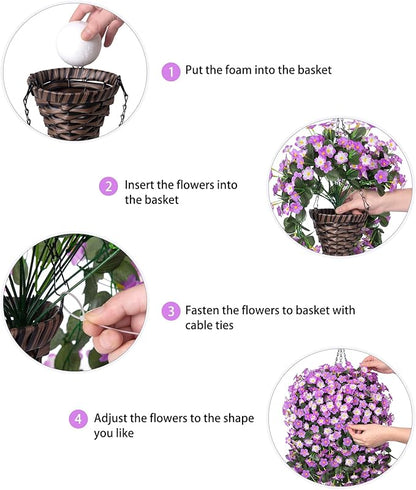 HyeFlora Artificial Fake Hanging Flowers with Basket for Outdoor Decoration,UV Resistant Faux Silk Daisy Flowers Light Fuchsia Orchid Vines in Planter Realistic Hanging Baskets for Home Porch Garden