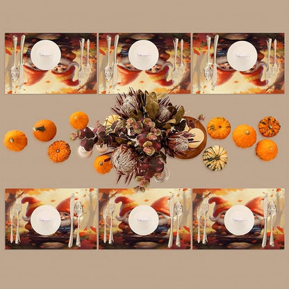 Fall Gnomes Cute Placemats Set of 1 PVC Vinyl Non Slip Table Mats Heat Resistant Place Mats Washable Wipeable Dining Table Mat for Kitchen Decor Party Indoor Outdoor Decorative Gift