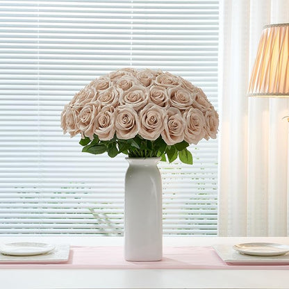 50Pcs Nude Roses Artificial Flowers Artificial Silk Roses Bulk,Fake Roses Flower with Stems Realistic Flowers for Wedding Centerpiece Home Party Decor