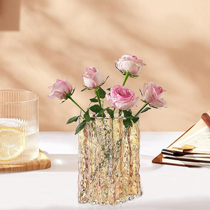 Aoderun Glass Vase Crystal Vase Heavy Duty Large Flower Vase for Dining Table Kitchen Office Home Shelf Wedding Living Room Centerpieces(Amber)