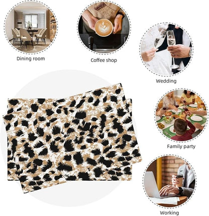 Placemats 4 pcs Leopard Double-Layer Imitation Linen Place Mats Non-Slip Heat-Resistant Tablemats for Home Restaurant Hotel 18×12 Inch