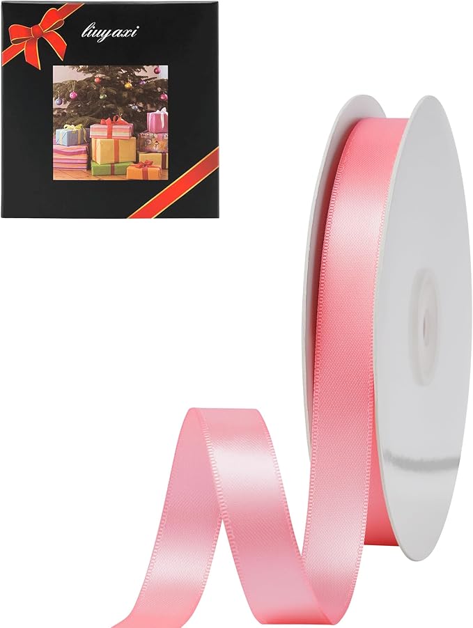 LIUYAXI Light Pink Satin Ribbon, Double Faced 5/8" X Continuous 25 Yards Ribbons Perfect for Gift Wrapping Bows Bouquet Wedding Craft and More