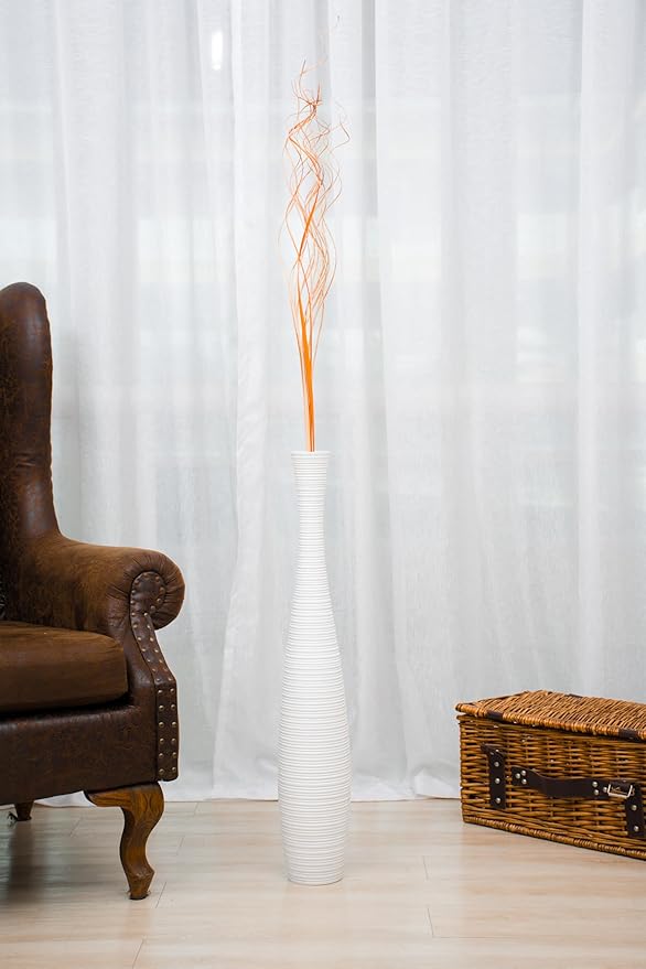Leewadee Large White Home Decor Floor Vase - Wooden 26 inch Tall Farmhouse Decor Flower Holder for Fake Plant and Pampas Grass