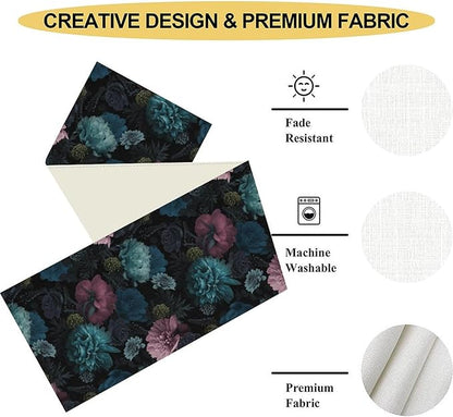 Vintage Floral Table Runner, Rustic Retro Boho Floral Print Coffee Table Center Decor for Home Kitchen Dining Patio Holiday Party Indoor Outdoor Table Decorations 13x72 inch