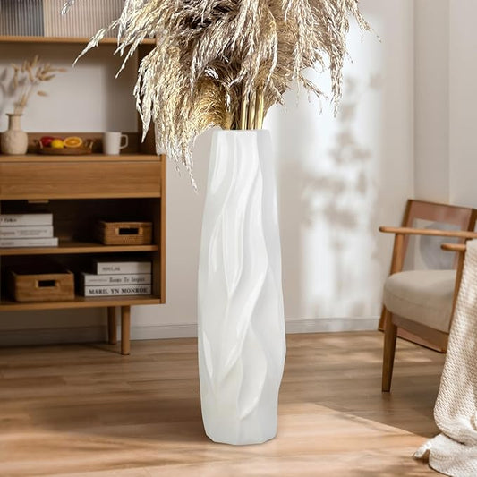 Large Floor Ceramic Tall Vase 28 Inches,White Modern Flower Tall Vases for Office, Home,Farmhouse,Living Room Décor,Simple Origami Design Fall Decorative Porcelain Flower Arrangement Vase Ideal Gift