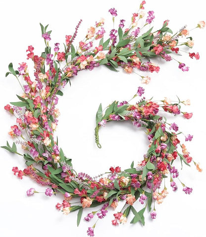 Artgar Flower Garland 6Ft Spring/Summer Garland Floral Garlands for Mantle All Year Round Paper Garlands Decor for Indoor Outdoor Home Wedding Arch Porch Staircase Year Round Decor (Red&Orange&Purple)