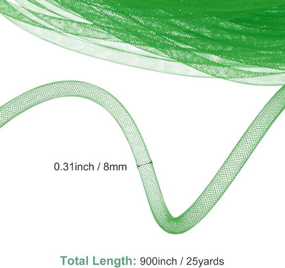 Mesh Tube Ribbon 25 Yards, 8mm Elastic Fabric Ribbons Mesh Tubing for Crafts/Gift Wrapping/Flower Bouquets/Wedding/Birthday/Holiday/Wreaths Christmas/Decoration[Grass Green]