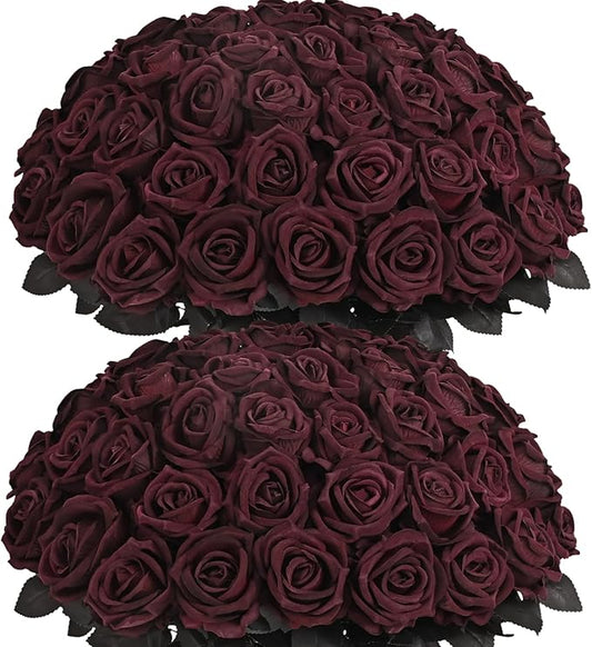 BLEUM CADE 50 Pcs Black Roses Artificial Flowers, Real Touch Velvet Roses Fake Flowers Bulk, Artificial Roses Bouquet with Long Stems for DIY Table Centerpiece Halloween Decorations