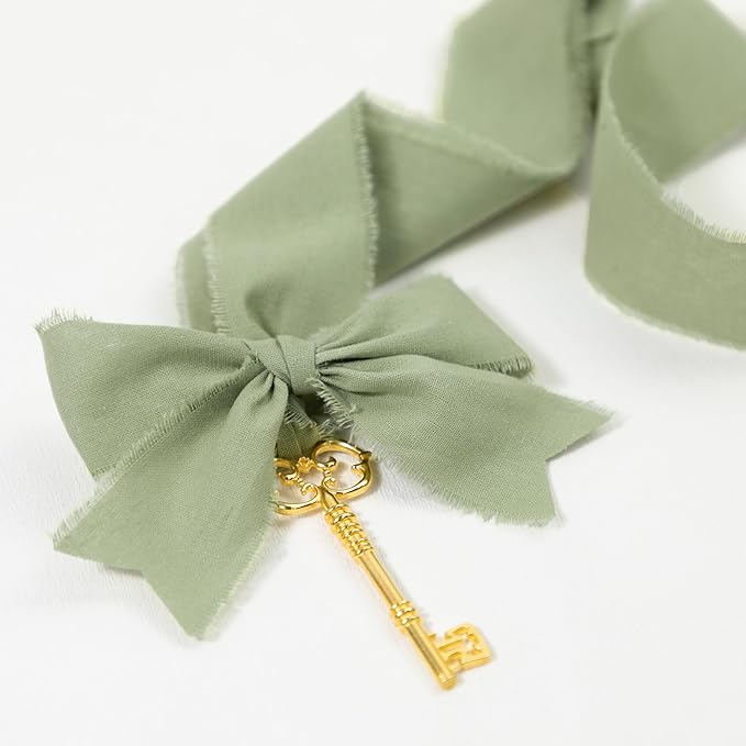 Keypan Spring Green Ribbon 1-1/2 Inch x 15 Yards Handmade Cotton Frayed Fringe Fabric Ribbons for Crafts Flower Bouquets Wedding Christmas Tree Home DIY Decor