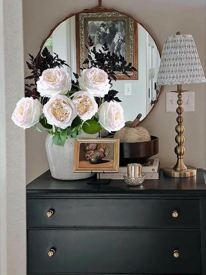 YalzoneMet 3.5'' Big Bloom Flesh Pink Rose Artificial Flowers 4Pcs Real Touch Rose Faux 17.7 Inch Long Stem Austen Roses Peonies Fake Flowers for Home Kitchen Party Christmas Flower Wedding Decor