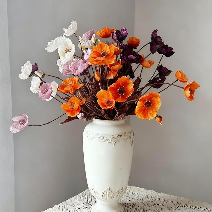 ASTRYAS 8Pcs Artificial Poppy Flowers Poppies Artificial Flowers with Stems Silk Flower Arrangements for Wedding Centerpieces Home Table Bridal Shower Party Decorations Fall Flowers