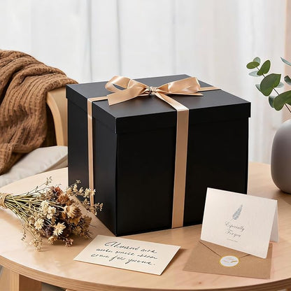 Donyang Gift Box, 12x12x10 inches Large Black Gift Boxes for Presents with Lids, Birthday Box, Groomsman Proposal Box, for Wedding, Valentine's Day, Mother's Day, Halloween, Christmas Gift Packging