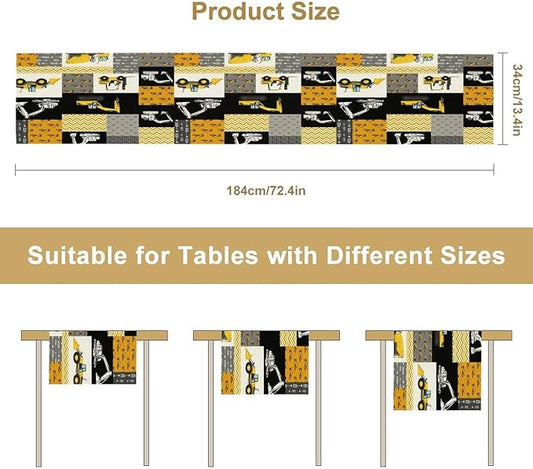 Excavator Table Runner,Boys Kids Construction Vehicles Equipment Trucks Cartoon Car Tablecloth Burlap for Hotel Indoors Outdoor Dining Room Kitchen Holiday Party, 13x80in