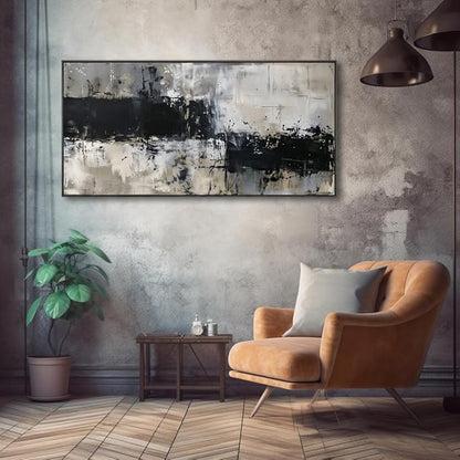 Wall Art Abstract Canvas Painting Black Grey Wall Decor Modern Artwork for Living Room Bedroom Dining Room Home Office Decor Large Framed Ready to Hang 24"x48"