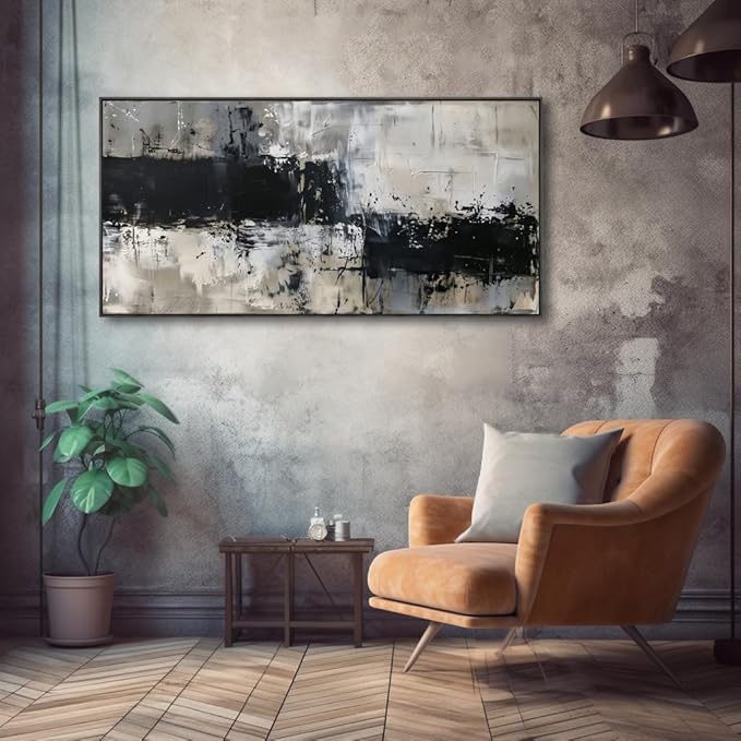 Wall Art Abstract Canvas Painting Black Grey Wall Decor Modern Artwork for Living Room Bedroom Dining Room Home Office Decor Large Framed Ready to Hang 20"x40"