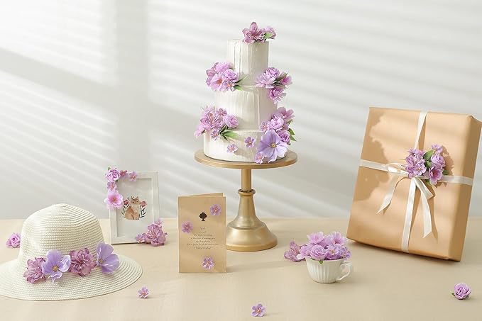 210Pcs Mini Fake Flower Heads Purple Small Silk Faux Flower Heads Artificial Rose Daisy Multicolor Flowers Bulk for Cake Crafts DIY Graduation Cap Wedding Hair Dresses Wreath Party Home Decor