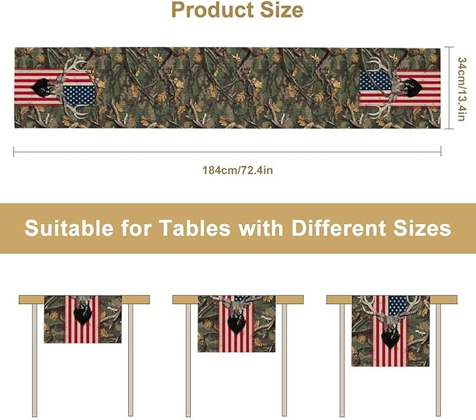 Rustic Forest Table Runner, Farmhouse Deer Retro Fall Leaves Wooden Branch Wild Seasonal Harvest Coffee Table Center Decor for Home Kitchen Dining Patio Holiday Party Table Decorations 13x36 inches