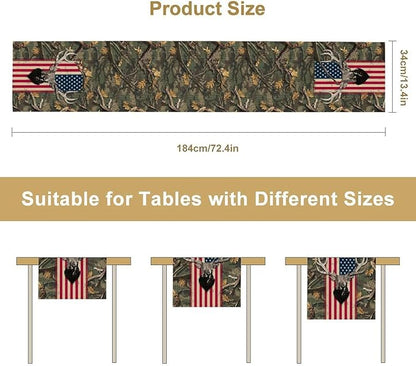 Rustic Forest Table Runner, Farmhouse Deer Retro Fall Leaves Wooden Branch Wild Seasonal Harvest Coffee Table Center Decor for Home Kitchen Dining Patio Holiday Party Table Decorations 13x36 inches