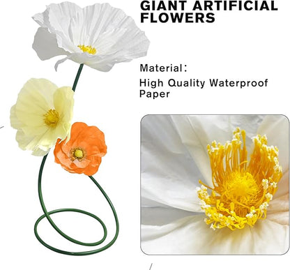Large Decor Flowers Backdrop, Giant Flowers for Christmas Decoration, Wedding Flowers Decorations, Artificial Flower Art Wall Decorations for Birthday/Party/Baby Shower 3 Pack (Orange Yellow White)